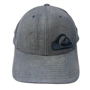 Quiksilver Baseball Cap Blue XL Flexfit Linen Blend Embroidered Logo Stretch Hat